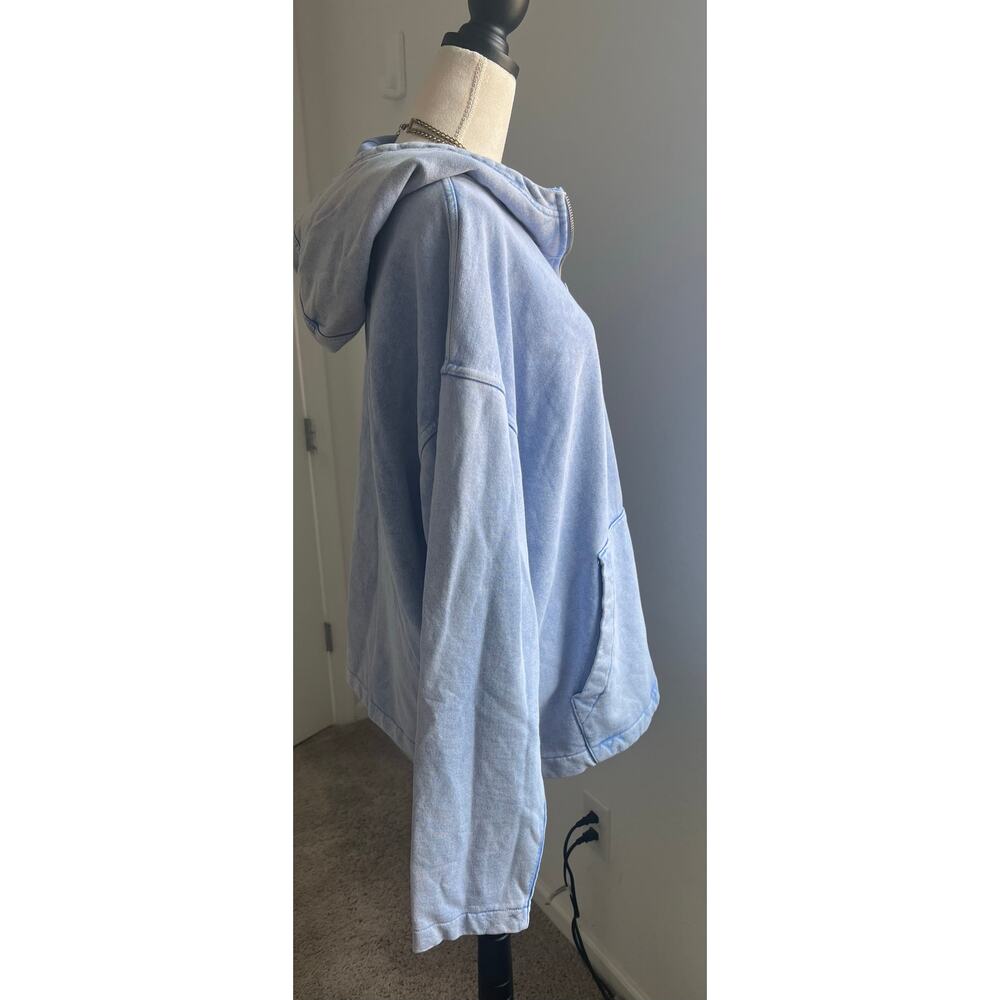 NWT Zara Denim Stone Washed Long Sleeve Quarter Zip Kangaroo‎ Pocket Hoodie L-XL - Picture 3 of 9